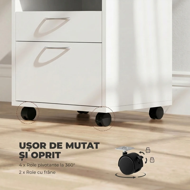 HOMCOM comoda pentru birou, cu roti, 40x35x60cm, alba