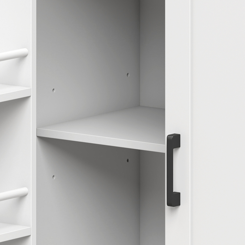 HOMCOM Ilha de Cozinha com Rodas, Tampo Extensível, Estação de Carregamento, Compartimento para Balde, Prateleiras nas Portas, Branco