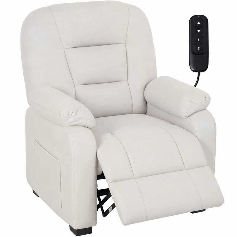 HOMCOM Cadeirão Relax Reclinável Elétrico Silencioso com Função Memória Apoio para os Pés Comando à Distância e Bolsos Laterais Creme
