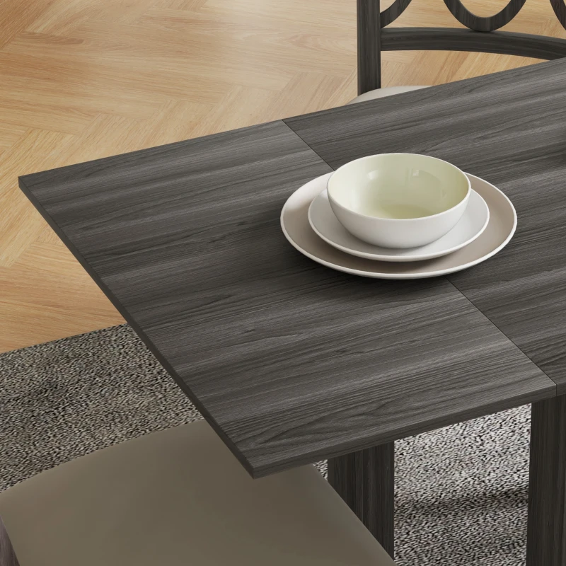 HOMCOM Folding Dining Table for 4, Round Drop Leaf Table, Modern Space Saving Small Kitchen Table with Wood Legs, Grey