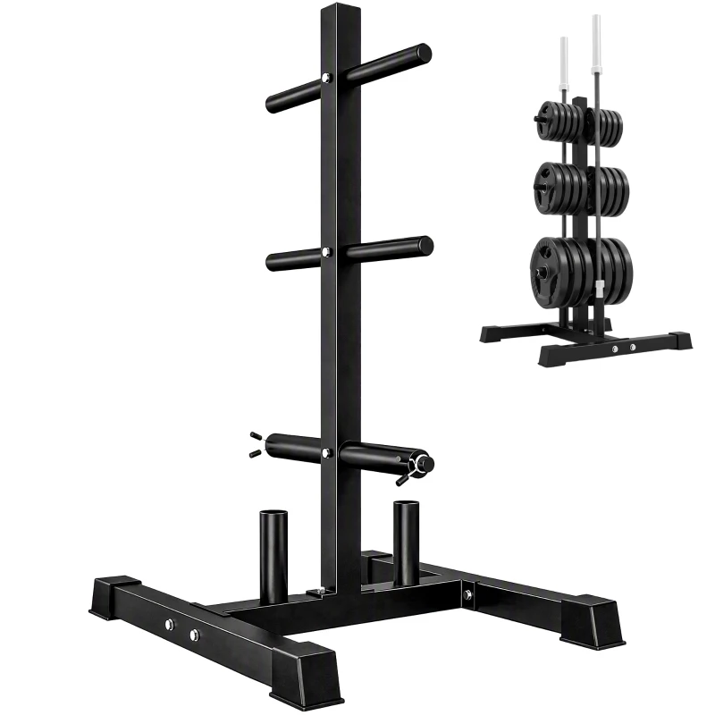 SPORTNOW Suporte para Anilhas Carga 300 kg para Discos de 25 e 50 mm com 2 Suportes para Barra para Ginásio em Casa Preto