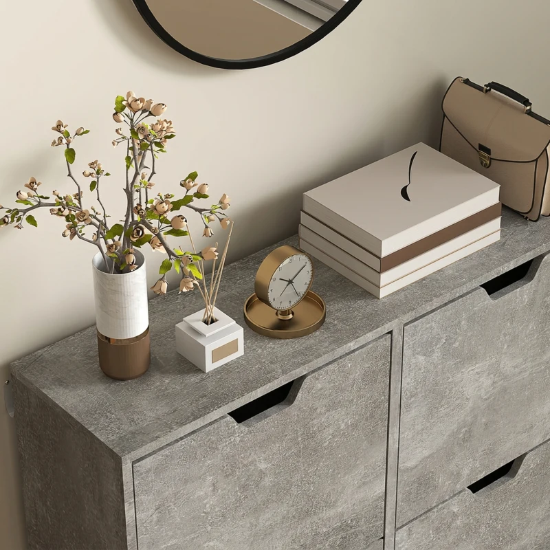HOMCOM Dulap pentru încălțăminte cu 4 sertare rabatabile pe 2 niveluri pentru 16 perechi, din lemn, 95x26x95 cm, gri