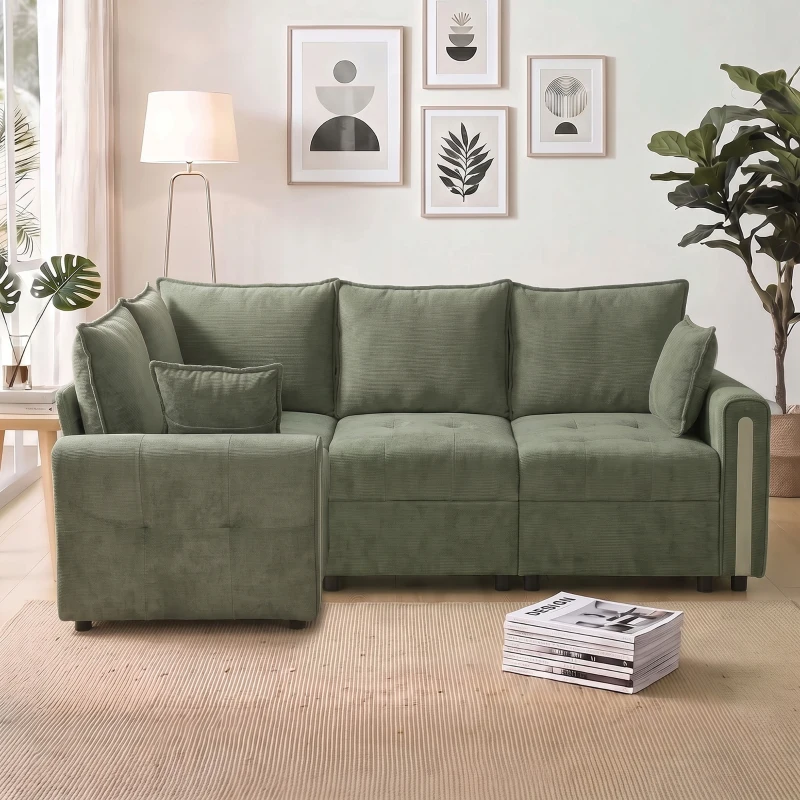 HOMCOM 228cm L Shaped Sofa with Lift-Up Storage, 3-Seater Sectional Sofa with Wide Deep Seat, Dark Green