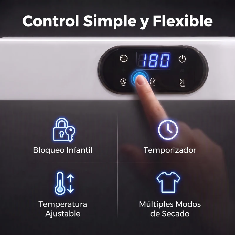 HOMCOM Secadora de Evacuación 3 kg 1000W con Pantalla Táctil Control de Tiempo y Temperatura Función Antiarrugas Blanco
