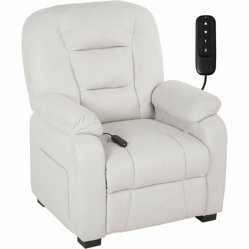 HOMCOM Cadeirão Relax Reclinável Elétrico Silencioso com Função Memória Apoio para os Pés Comando à Distância e Bolsos Laterais Creme