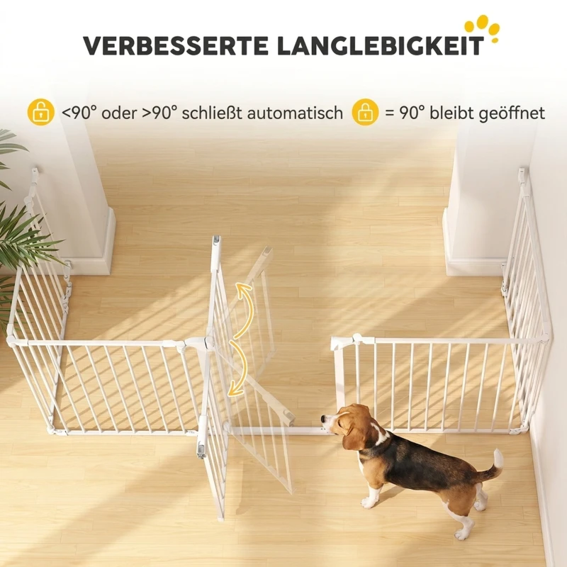 PawHut Haustierzaun, 5-Panel-Barriere mit Tür, faltbar, für kleine & mittelgroße Hunde, Kunststoff, Kohlenstoffstahl, Nylon, Weiß