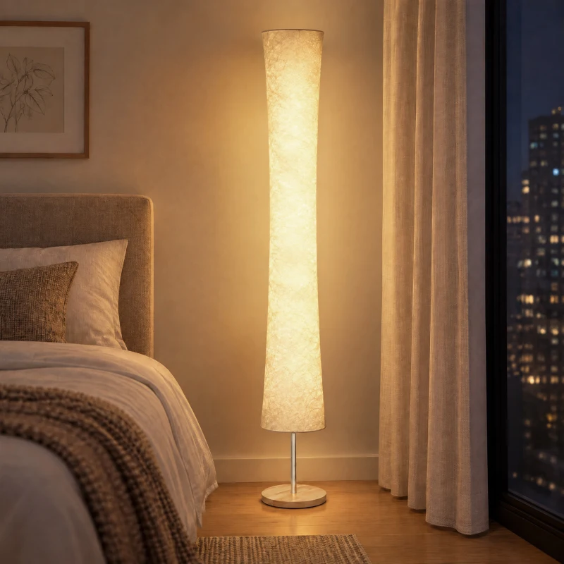 HOMCOM LED Floor Lamp, 152 cm Modern Dimmable Standing Lamp with Paper Shade, Pine Wood Base, White