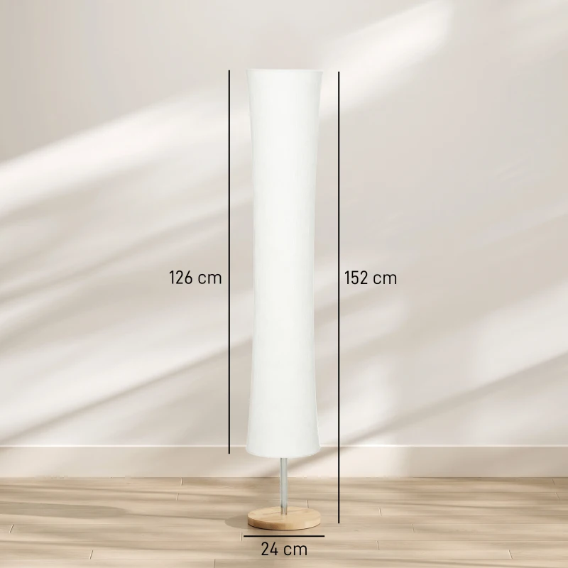 HOMCOM LED Floor Lamp, 152 cm Modern Dimmable Standing Lamp with Paper Shade, Pine Wood Base, White