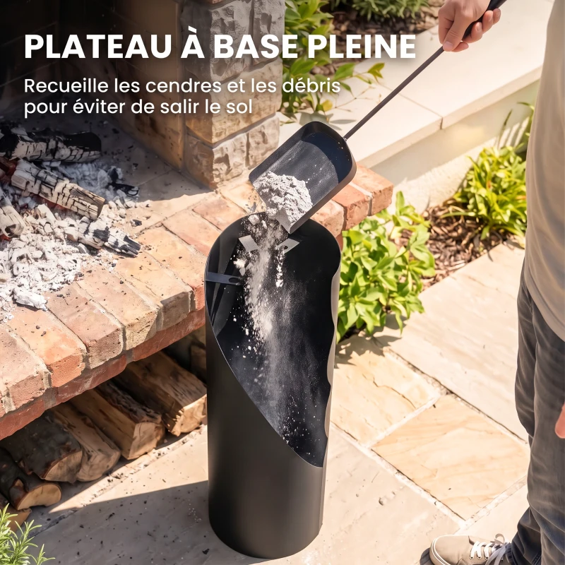 Outsunny Ensemble serviteur de cheminée 4 pièces avec balai, pelle, tisonnier et support,  en métal 20 x 20 x 65 cm, noir