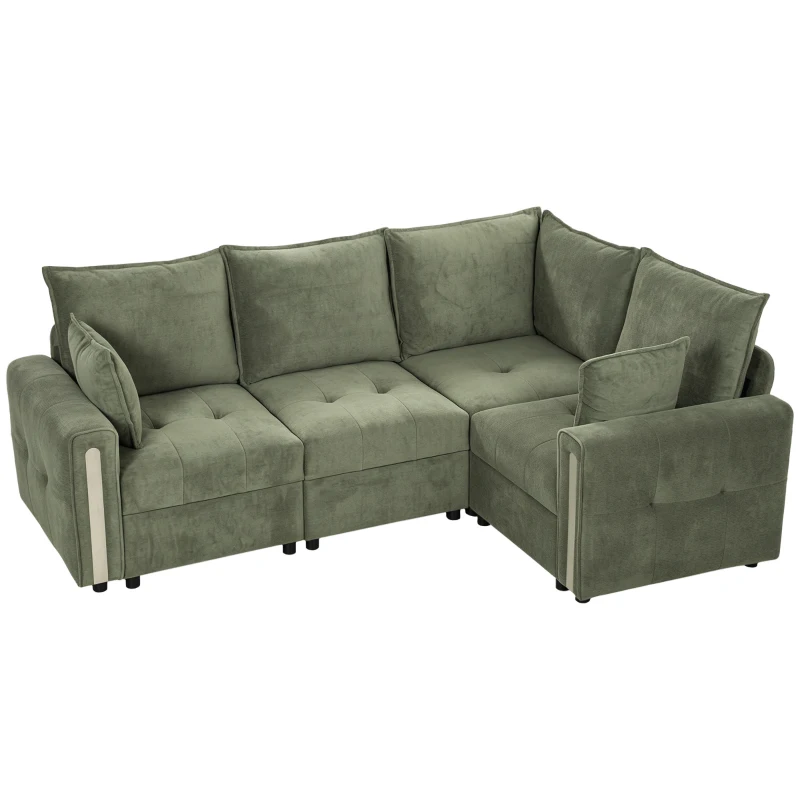 HOMCOM 228cm L Shaped Sofa with Lift-Up Storage, 3-Seater Sectional Sofa with Wide Deep Seat, Dark Green