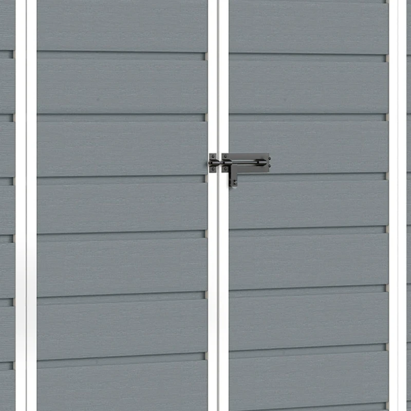 Outsunny Abri de Jardin en Résine 4,96m², Toit Incliné, Plancher, Fenêtres, Aérations, Portes Verrouillables, 303x183x197cm, Gris