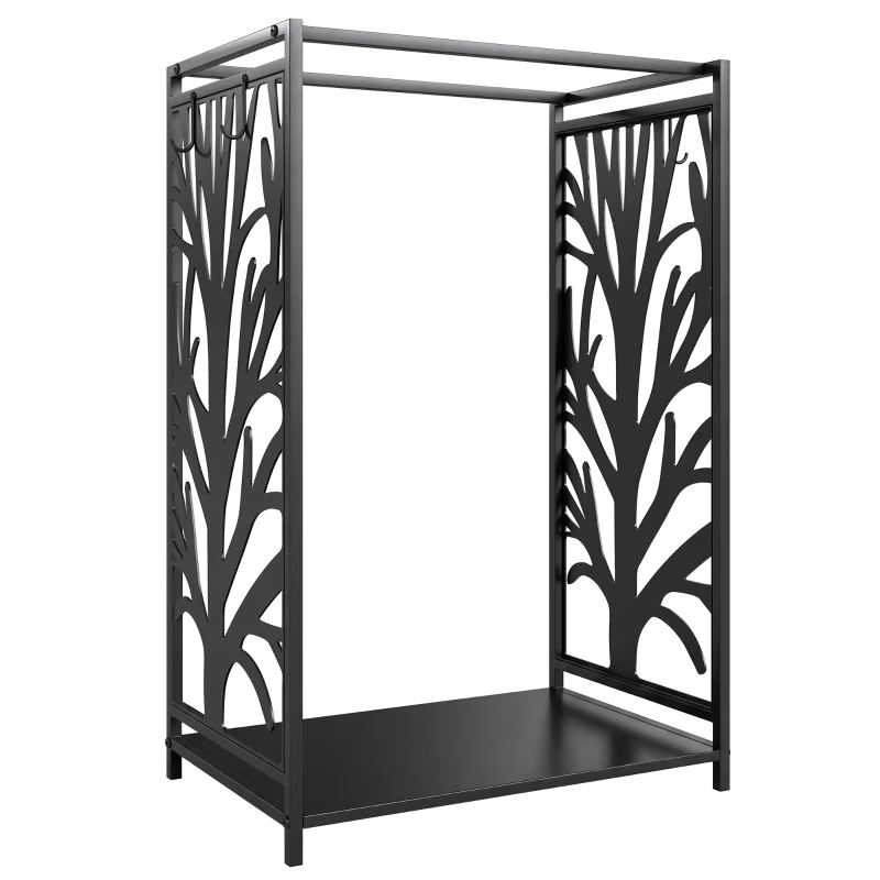 HOMCOM Suporte para Lenhas Suporte de Armazenamento para Lenhas 46x30x70 cm com 4 Ferramentas para Interior e Exterior Preto