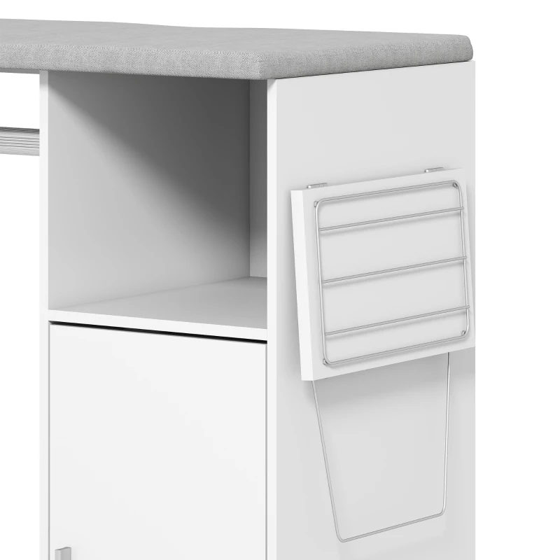 HOMCOM Rolling Ironing Board Cabinet, Foldable Ironing Station with Storage, Wheels for Home, Laundry Room, White