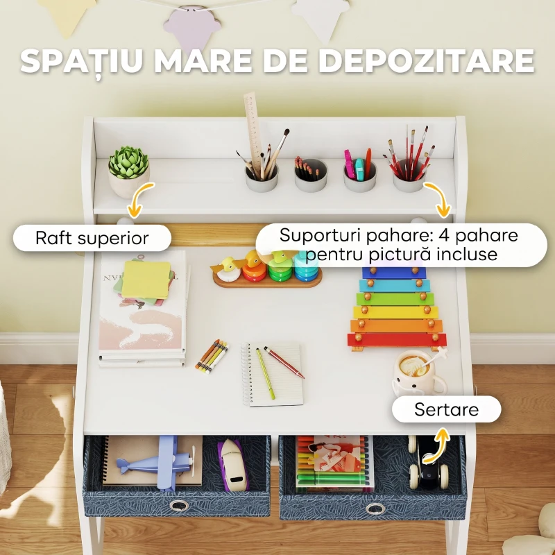AIYAPLAY Set Birou și Scaun pentru Copii cu Poliță, Alb