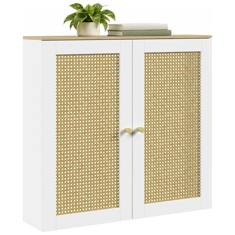 HOMCOM Cobre-radiador com 2 Portas em Rotim para Sala e Quarto 78x19x75 cm Branco