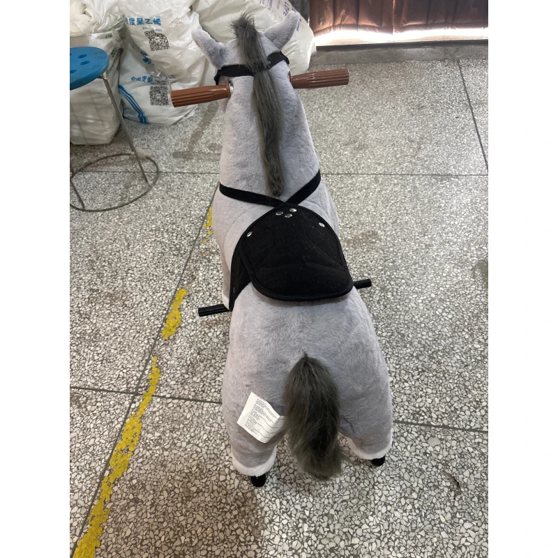 AIYAPLAY Cavalo de Brincar com Rodas, Sons de Cascos, Música, Pedais e Pegas, Estrutura em Metal, +3 Anos, 50 kg, Cinzento