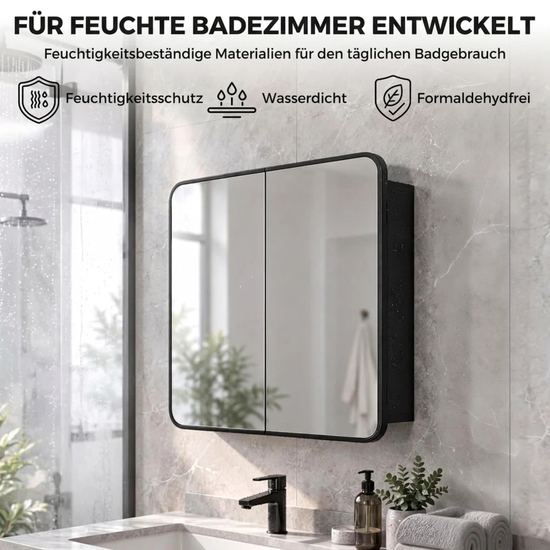 HOMCOM Wandgemonteerde badkamerspiegelkast met magneetdeur, zwart