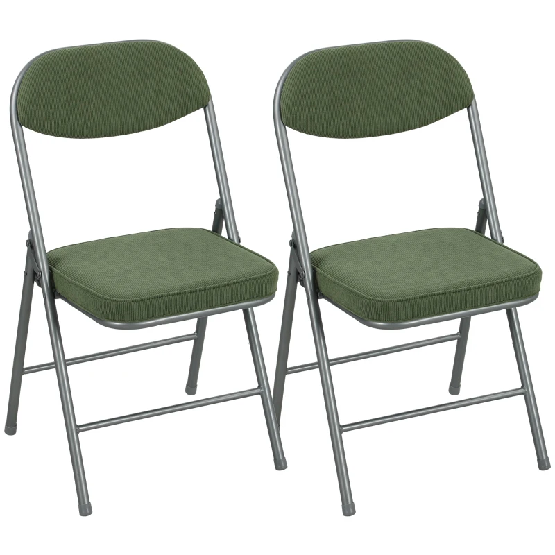 HOMCOM Lot de 2 chaises pliantes chaises de salle à manger portables avec assises et dossiers rembourrés en velours côtelé vert