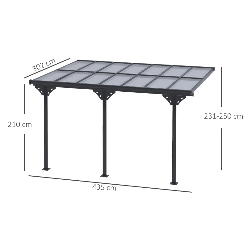 Outsunny Pergola montata pentru gradina din policarbonat si aluminiu, montare reglabila, gri
