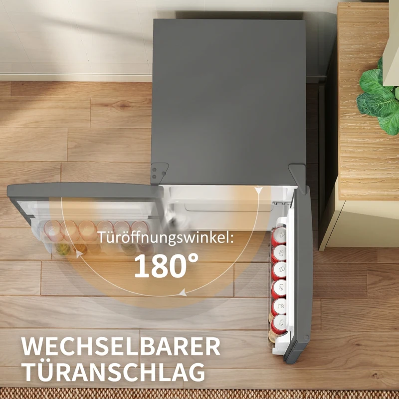 HOMCOM Mini Kühlschrank 88L mit Gefrierfach, Leiser Kühlschrank mit Obst- und Gemüsefach, Eiswürfelschale, Schaufel, Grau