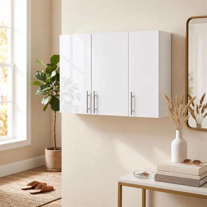 HOMCOM Bathroom Wall Cabinet, Wall-Mounted Bathroom Storage Cabinet with 3 Doors, Adjustable Shelf, High Gloss White
