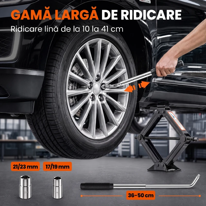 HOMCOM Cric Auto Tip Foarfecă 2,5 T, Kit 10-41 cm cu Chei, Negru