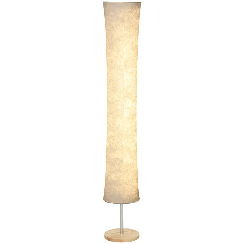 HOMCOM LED Floor Lamp, 152 cm Modern Dimmable Standing Lamp with Paper Shade, Pine Wood Base, White