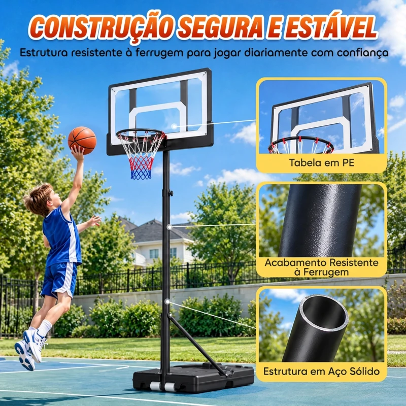 SPORTNOW Cesto de Basquetebol Infantil com Suporte Ajustável 108-213 cm com Rodas Preto