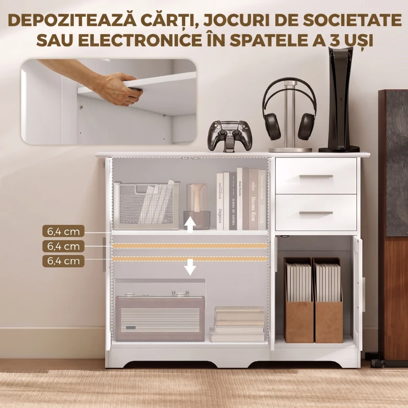 HOMCOM Bufet Modern din Lemn cu 2 Sertare și 2 Dulapuri, 100x40x78 cm, Alb