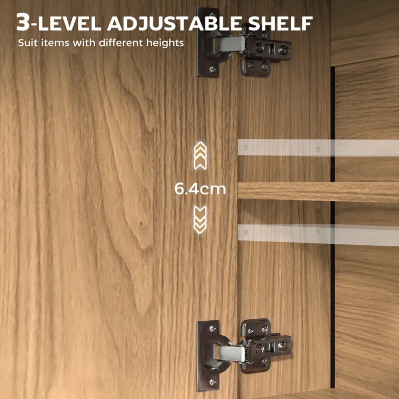 HOMCOM Bathroom Mirror Cabinet with Soft-Close Doors and Adjustable Shelf - Natural Wood Finish