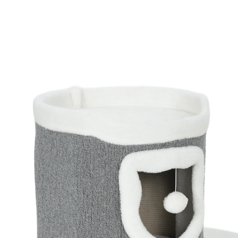 PawHut 101 cm kattentoren, 3 niveaus, 3 slaapholen, speelballen, krabpilaren, sisal, spaanplaat, Grijs