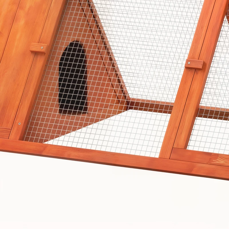 PawHut Rabbit Hutch, Wooden Guinea Pig Hutch with Run and Doors, Outdoor Triangle Bunny House for Rabbits,Duck and Chicken