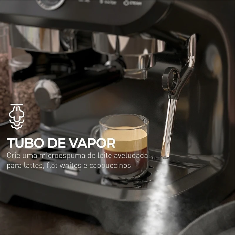 HOMCOM Máquina de Café Expresso 15 Bares 1600 W com Moinho de 15 Níveis e Vaporizador de Leite para Cappuccino e Latte Preta