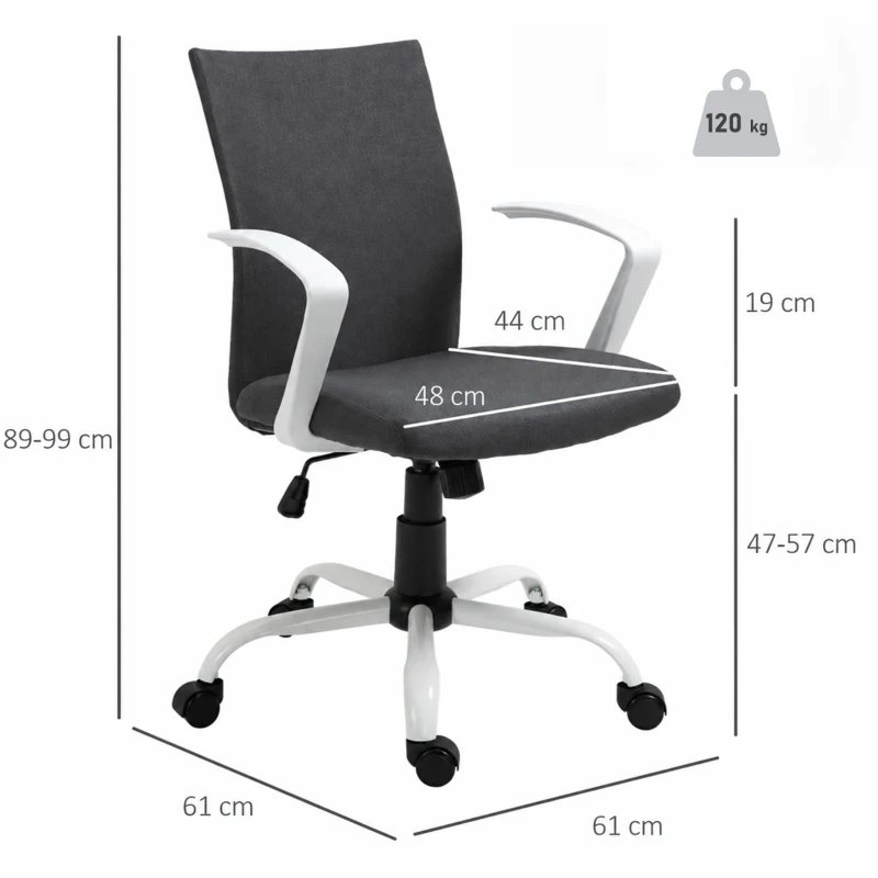 Vinsetto Sedia da Ufficio Ergonomica e Girevole con Altezza Regolabile, 61x61x89-99 cm, Grigio Scuro