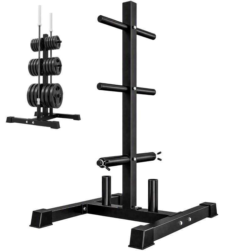 SPORTNOW Suporte para Anilhas Carga 300 kg para Discos de 25 e 50 mm com 2 Suportes para Barra para Ginásio em Casa Preto