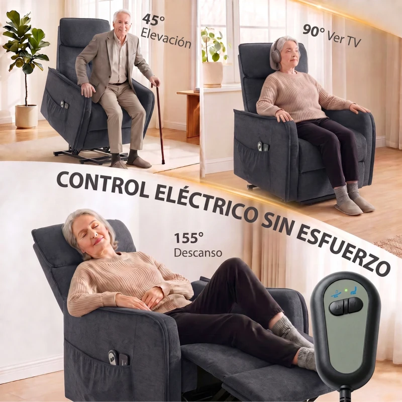 HOMCOM Sillón Relax Reclinable Eléctrico Levanta Personas con 2 Puntos Masaje Asiento con Muelles Reposapiés de Chenilla Negro