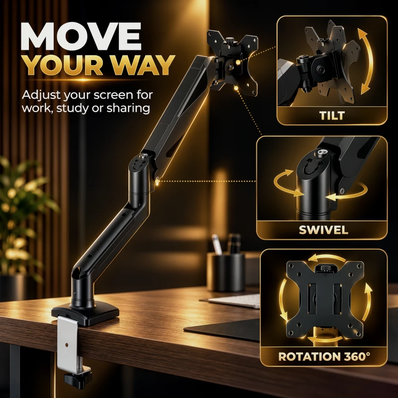 HOMCOM Monitor  Stand up to 32" Height Adjustable Monitor Riser with Tilt & Swivel