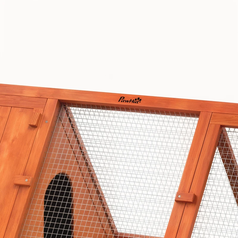 PawHut Rabbit Hutch, Wooden Guinea Pig Hutch with Run and Doors, Outdoor Triangle Bunny House for Rabbits,Duck and Chicken