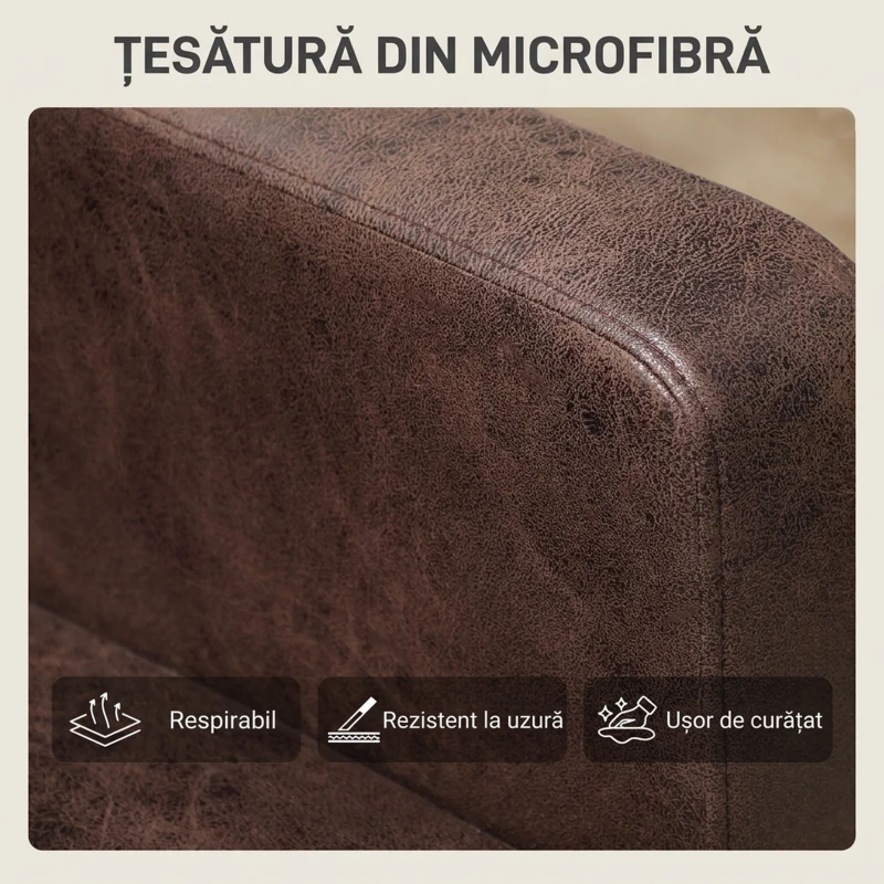 HOMCOM Canapea modernă cu 2 locuri, tapițerie din material textil cu aspect de piele respirabilă și picioare din lemn, 130x78x85 cm, maro închis