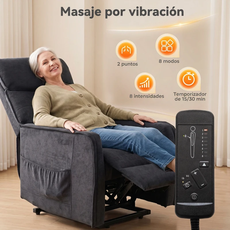 HOMCOM Sillón Relax Reclinable Eléctrico Levanta Personas con 2 Puntos Masaje Asiento con Muelles Reposapiés de Chenilla Negro