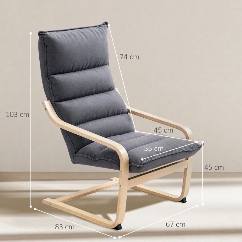 HOMCOM Sillón de Salón Moderno con Respaldo Alto Acolchado Patas de Madera y Tapizado en Terciopelo 67x83x105 cm Gris