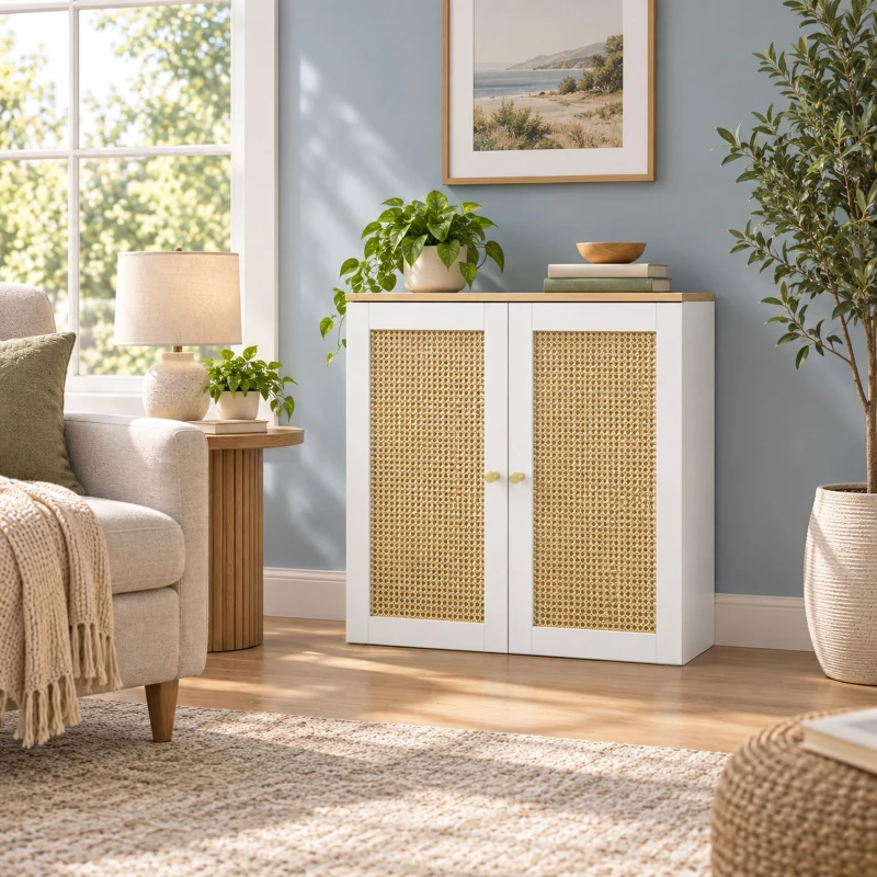 HOMCOM Cobre-radiador com 2 Portas em Rotim para Sala e Quarto 78x19x75 cm Branco