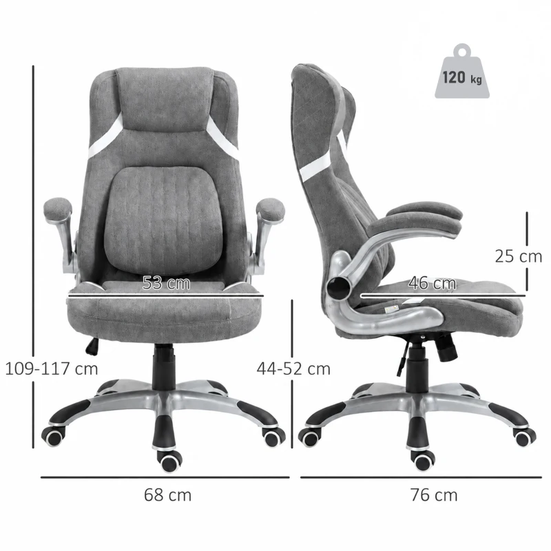 Vinsetto Scaun de Birou Ergonomic din Țesătură Respiranta Efect In, Înălțime Reglabilă, 68x76x109-117cm, Gri