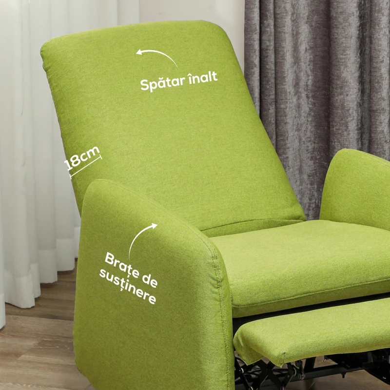 HOMCOM Fotoliu relaxant reclinabil cu suport pentru picioare extensibil, husă de schimb verde și șezut cu arcuri, gri
