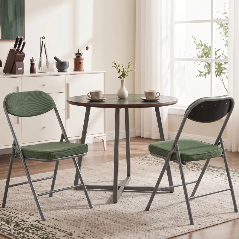 HOMCOM Lot de 2 chaises pliantes chaises de salle à manger portables avec assises et dossiers rembourrés en velours côtelé vert