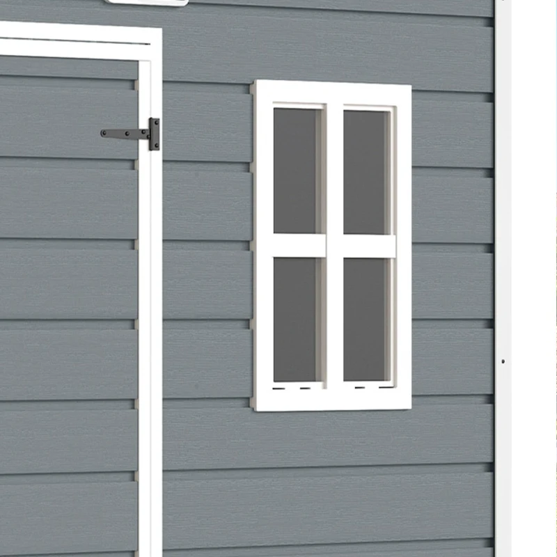 Outsunny Abri de Jardin en Résine 4,96m², Toit Incliné, Plancher, Fenêtres, Aérations, Portes Verrouillables, 303x183x197cm, Gris