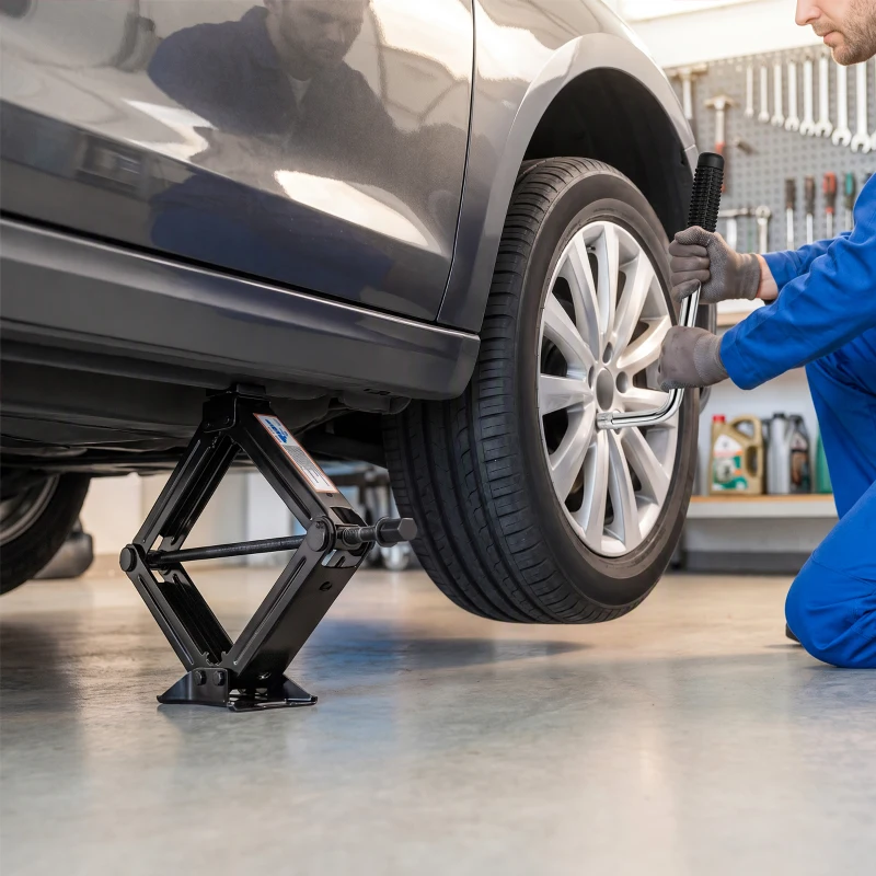 HOMCOM Cric Auto Tip Foarfecă 2,5 T, Kit 10-41 cm cu Chei, Negru