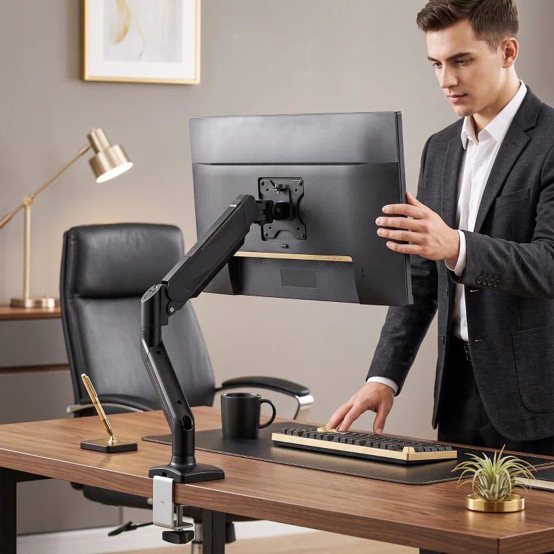 HOMCOM Monitor  Stand up to 32" Height Adjustable Monitor Riser with Tilt & Swivel