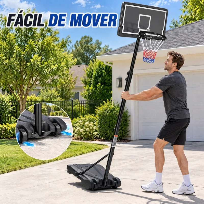 AIYAPLAY Cesto de Basquetebol Infantil com Suporte, Altura Regulável 179-209 cm, com Rodas, Interior/Exterior, 3-8 Anos, Preto