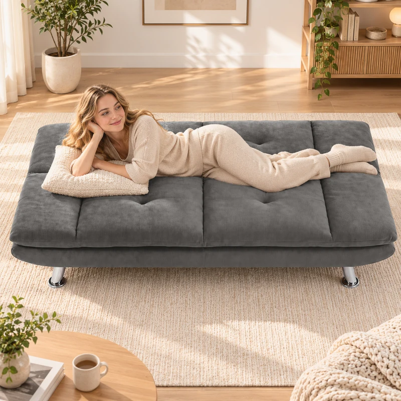 HOMCOM Convertible Sofa Bed, 3 Seater Futon Sofa with Adjustable Backrest, Wide Seat for Living Room, Small Space, Grey